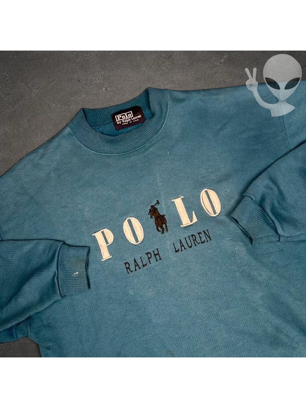 Polo Ralph Lauren Sweatshirt Mens US S Teal Blue Vintage Spellout Crewneck - Picture 2 of 5